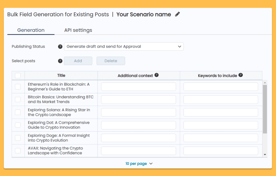 Select Articles for Bulk Update - AIWU Bulk Field Generation