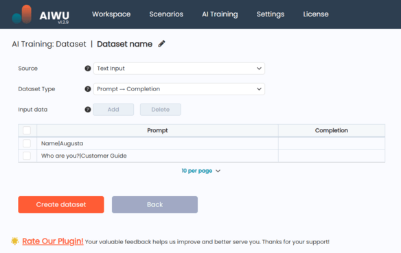 Dataset Manual Text Input