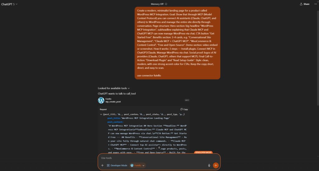 WordPress MCP via ChatGPT