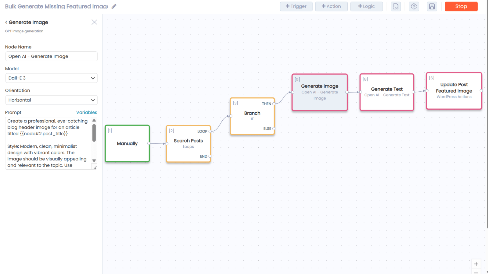 Bulk Generate Missing Featured Images workflow template preview