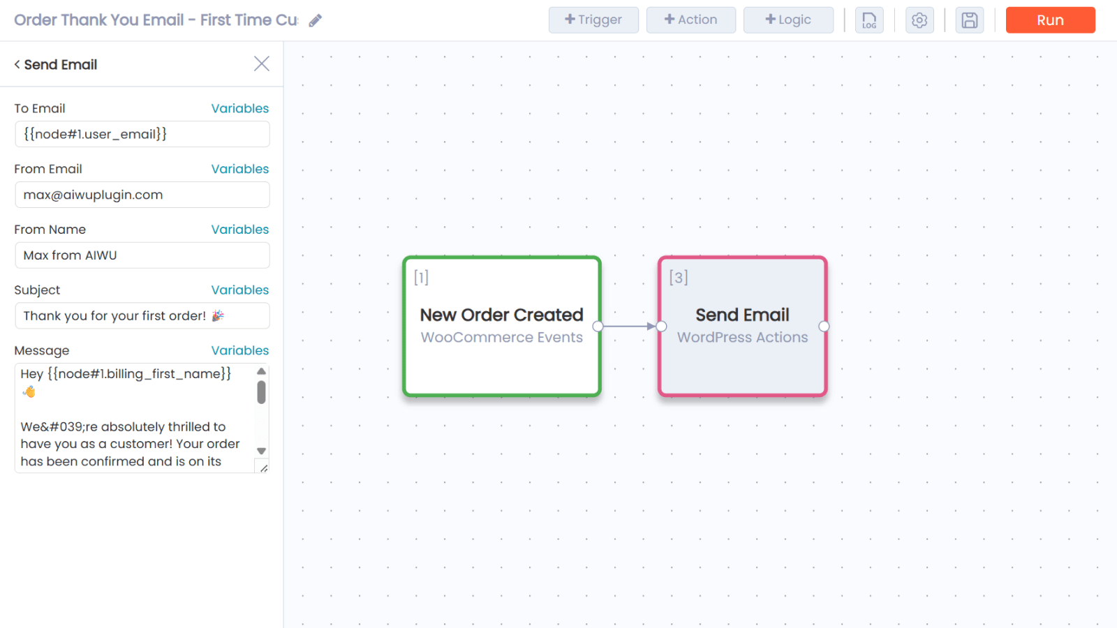 Order Thank You Email – First Time Customer workflow template preview