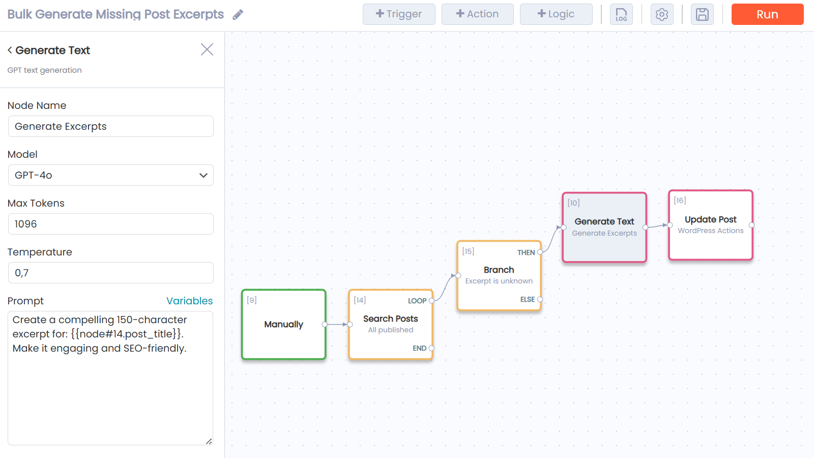 Generate Missing Post Excerpts workflow template preview