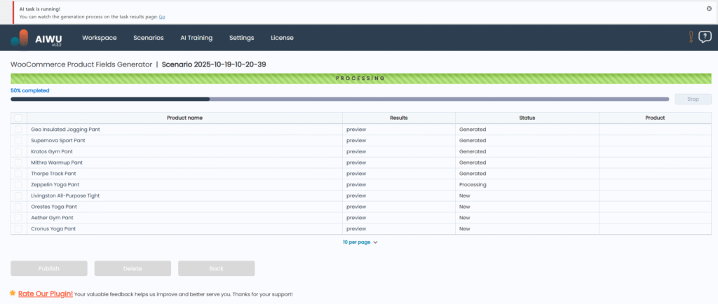 Description generation - woocommerce products