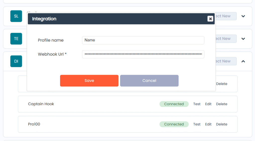 AIWU Integrations page with Discord account setup
